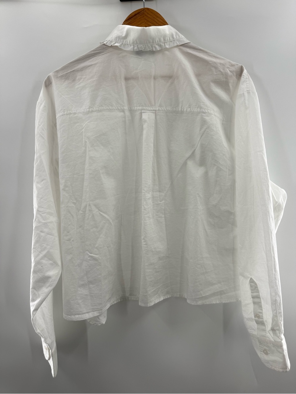 NWT Old Navy Cropped Boxy White Ruffle Button Down Office Meanswear Shirt XL - Picture 8 of 12